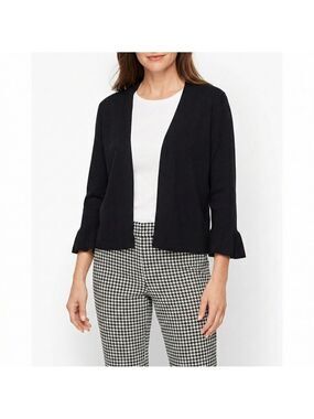 TALBOTS Cotton / Modal Blend Black Cropped Open Front Cardigan Bell Sleeves XL
